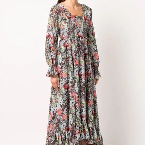 Cinq A Sept Size 8 Leigh Chiffon Floral Split L/S Square Neck Smocked Ma…